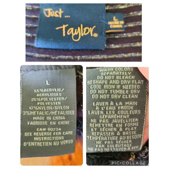 Just Taylor Black Knit‎ Sweater Dress Sz Large Fur Gold Striped Black Sheath - Picture 8 of 12